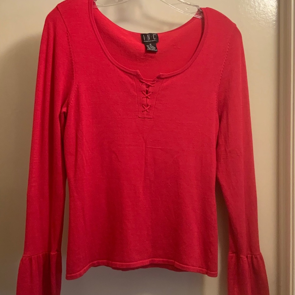 INC Bright Red Peasant style Sweater